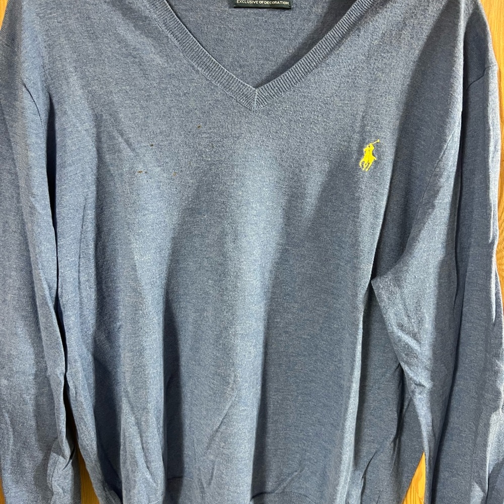 Polo by Ralph Lauren Men's Medium Blue Sweater With Yellow Pony Logo